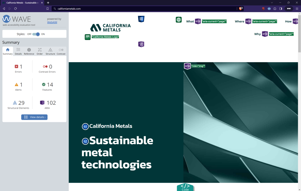 WAVE tool for chrome: Analyzing California Metals